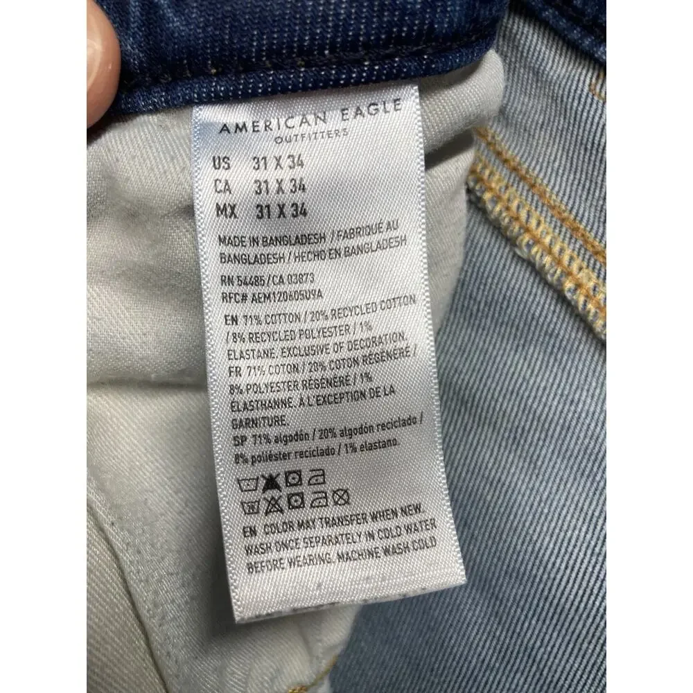 AE Airflex Slim Straight Jean Men 31x34 Distress Med Wash Americana Street Wear